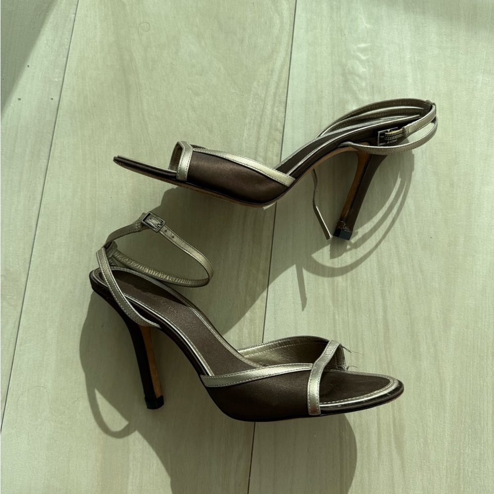 Brown and Cream Strappy High Heel Sandals